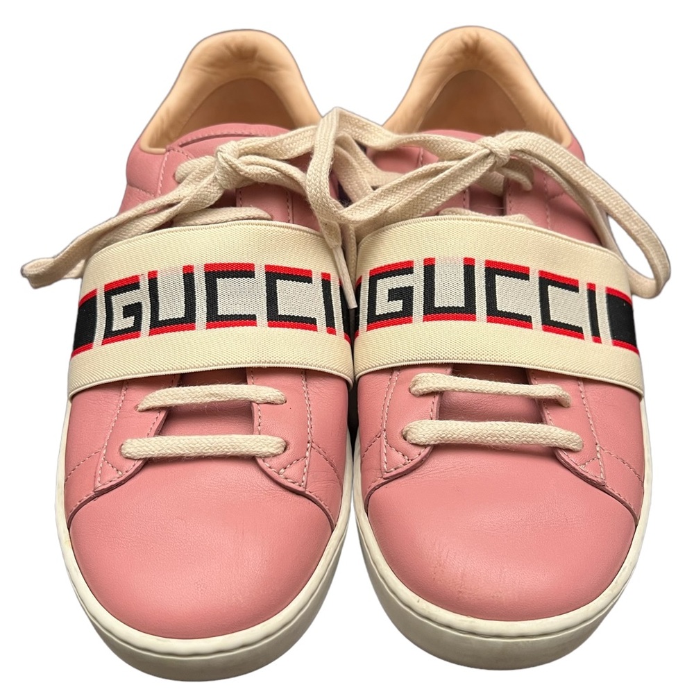 EUC Gucci Ace Logo Strap Sneakers, Pink, Sz 37 (IT), US sz 7